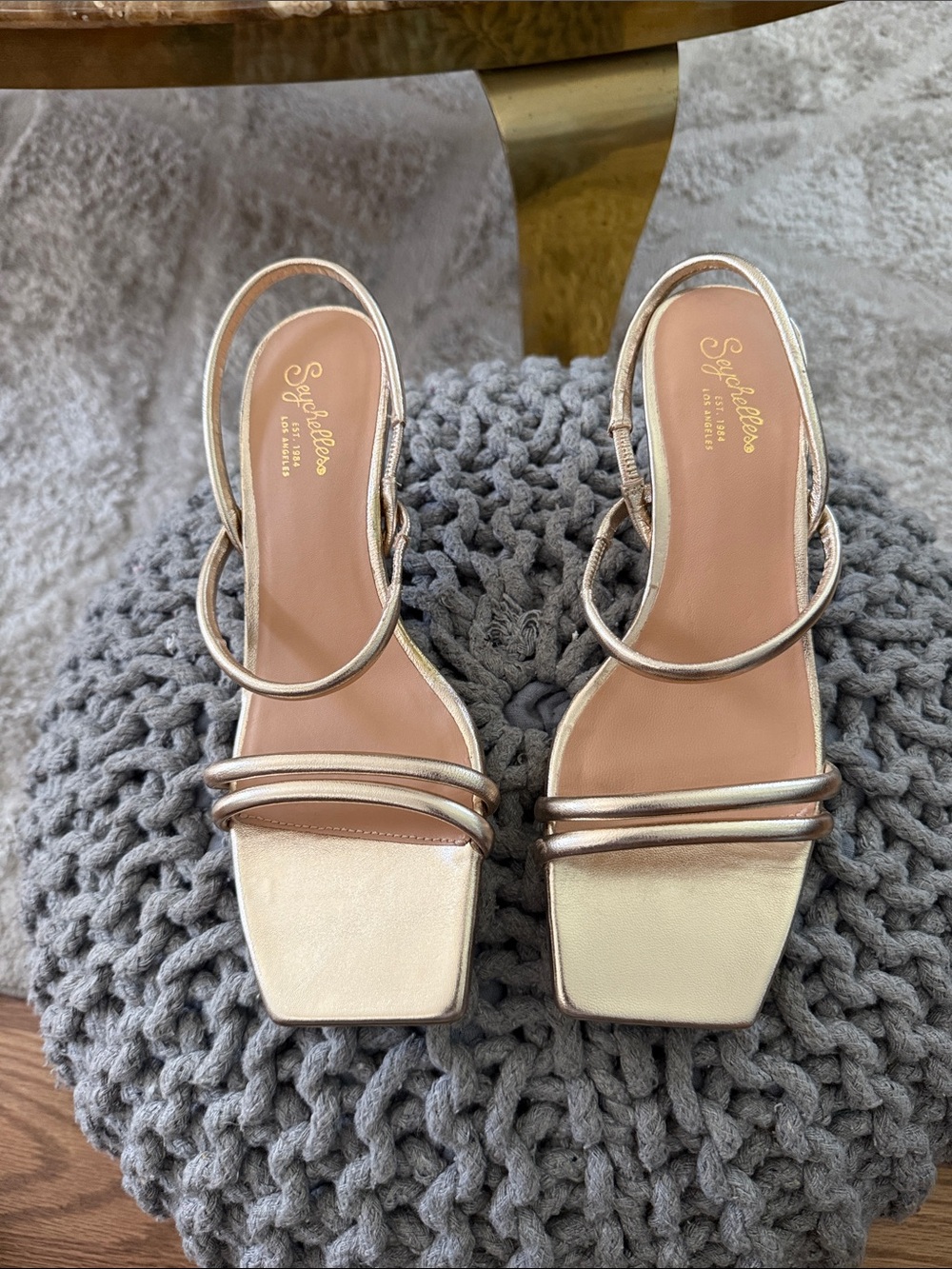 Seychelles Metallic Gold Square-Toe Strappy Slingbacks